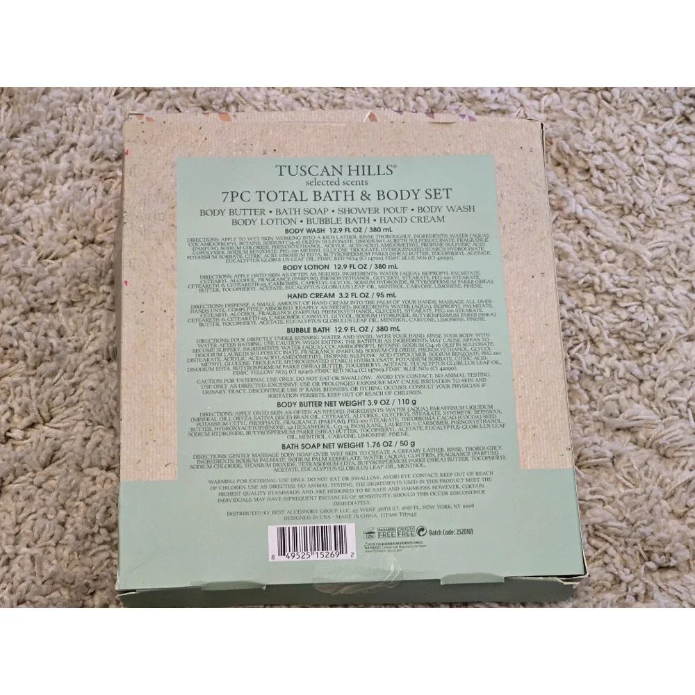 Tuscan Hills 7 Piece Total Bath Body Collection Spearmint Argan Oil Gift Set